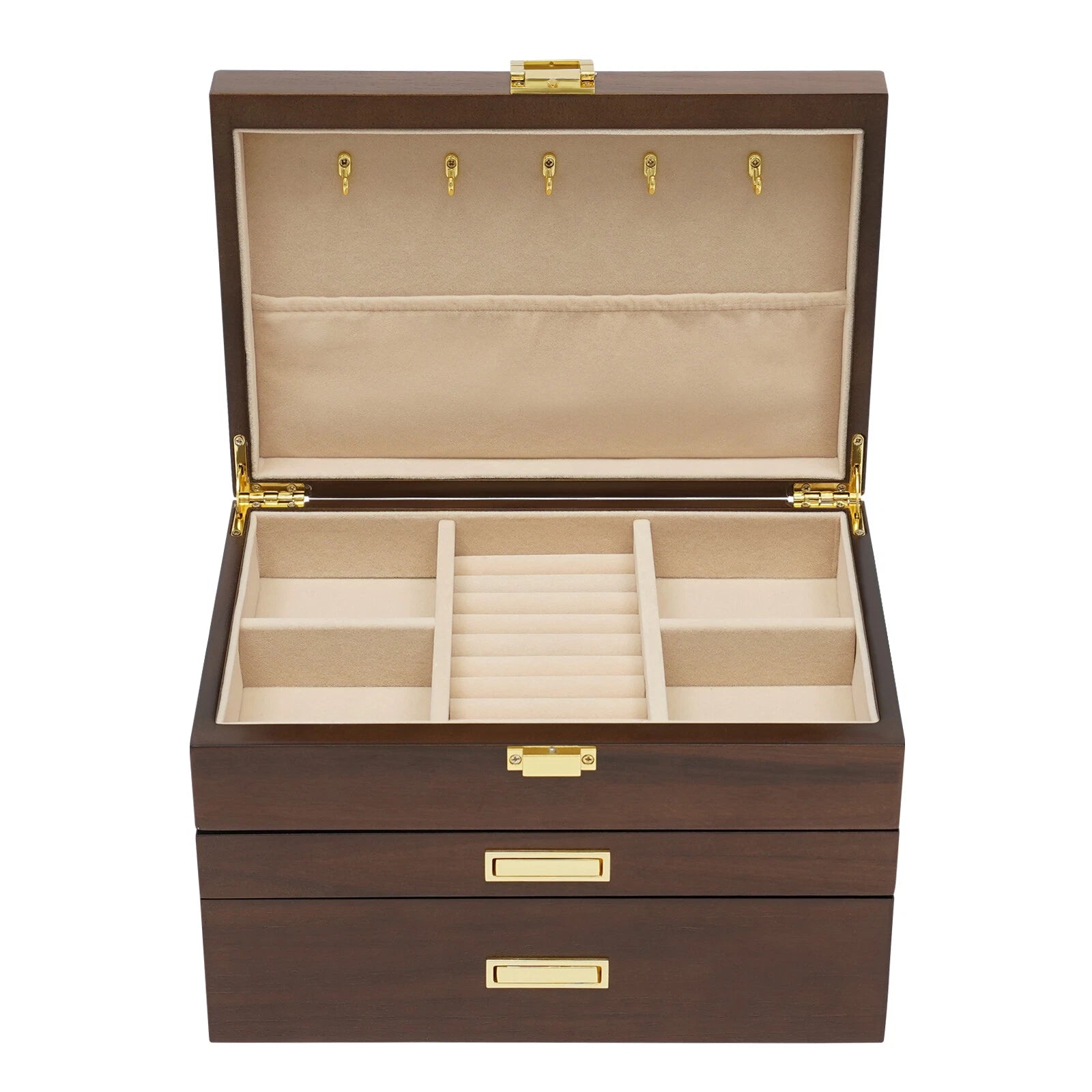 3 Layers Wooden Organizer Jewelry Storage Box with 2 Drawers Cabinet | eBay