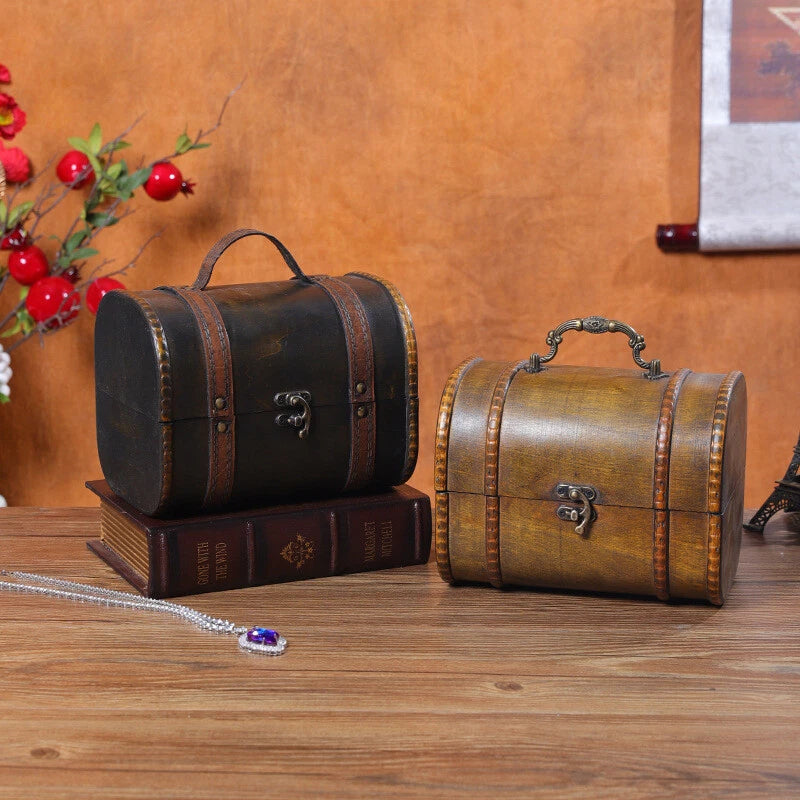 Retro Storage Holder Wood Suitcase Jewelry Box Treasure Desktop Organizer Props | eBay