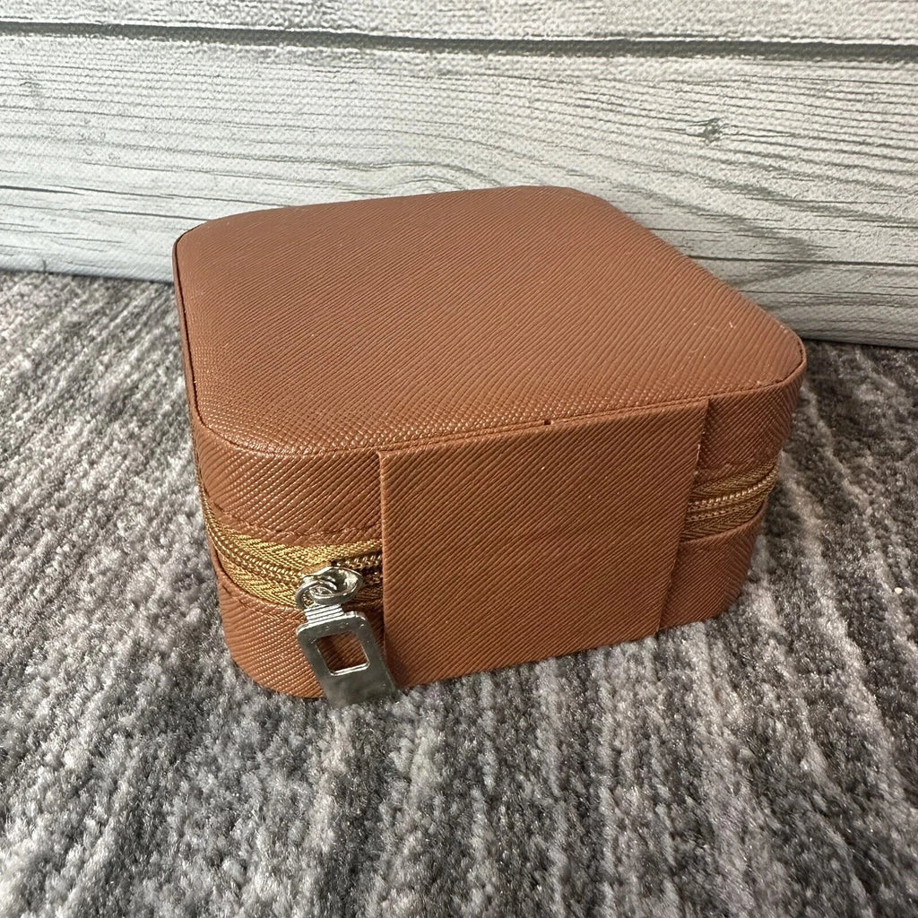 Portable Jewelry Box Organizer Leather Brown Ornaments Case Travel Storage | eBay