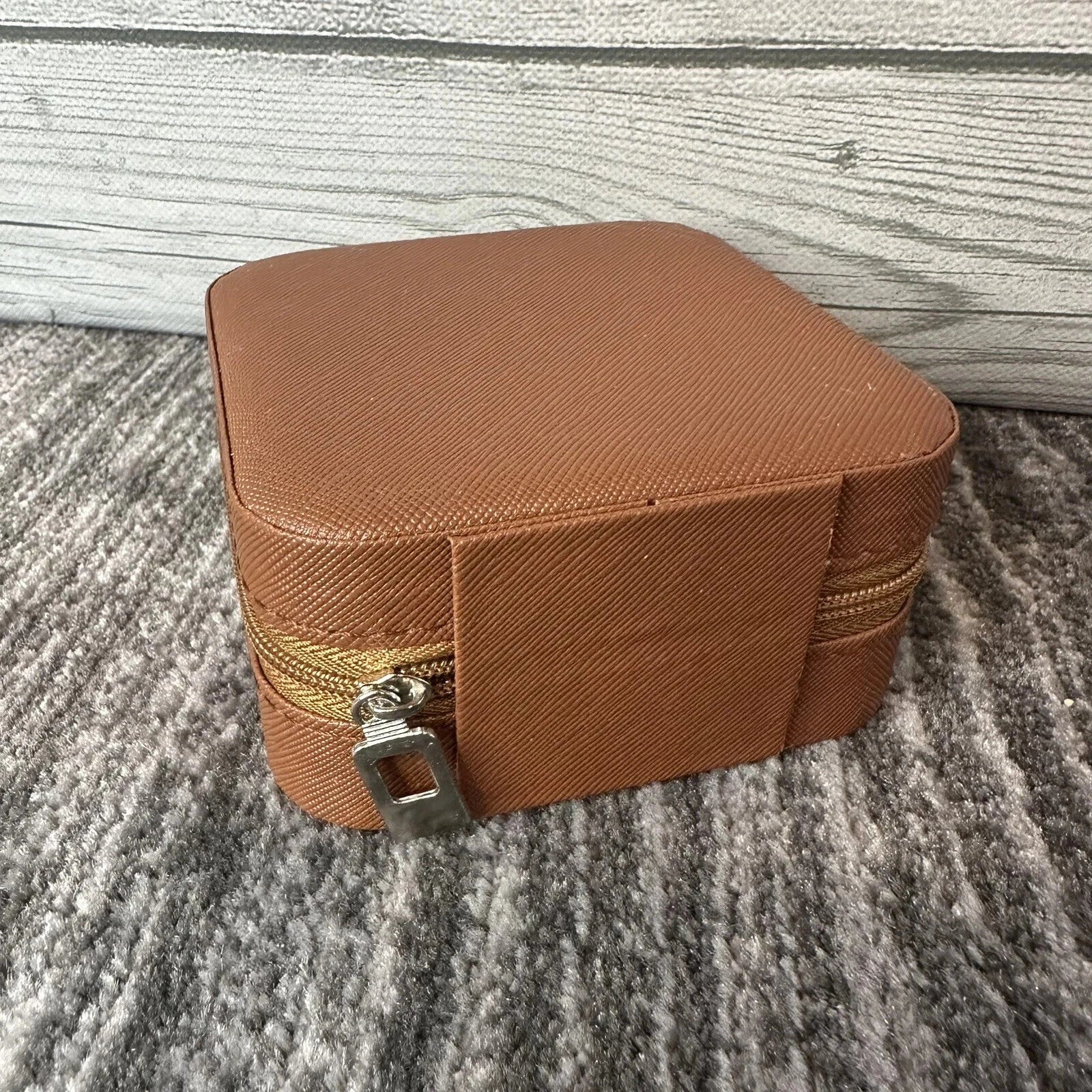 Portable Jewelry Box Organizer Leather Brown Ornaments Case Travel Storage | eBay