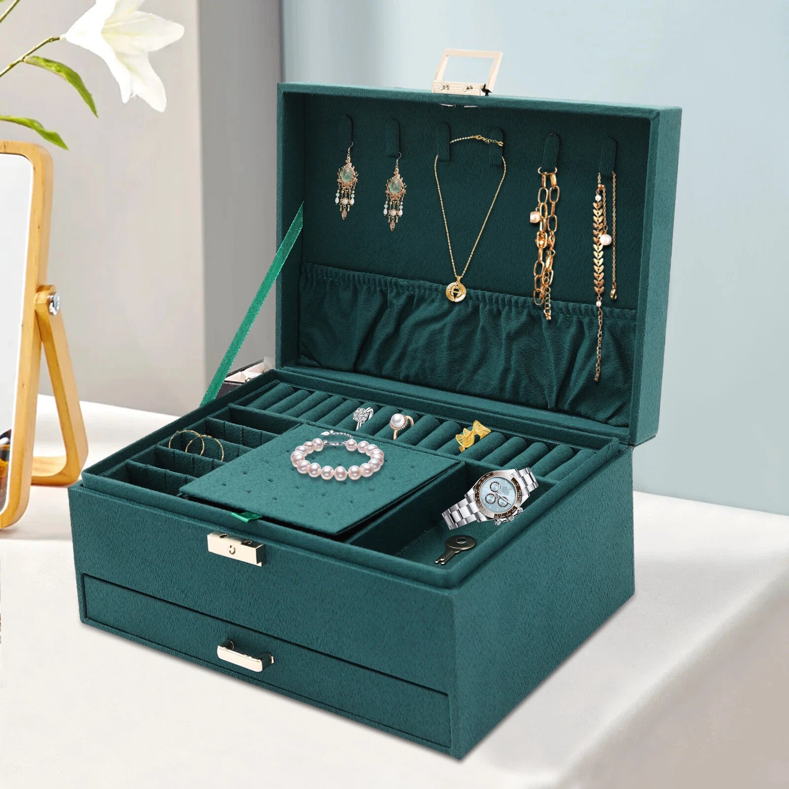 3-Layer Large Jewelry Storage Case Jewelry Box Organizer for Women Girls+Drawers | eBay
