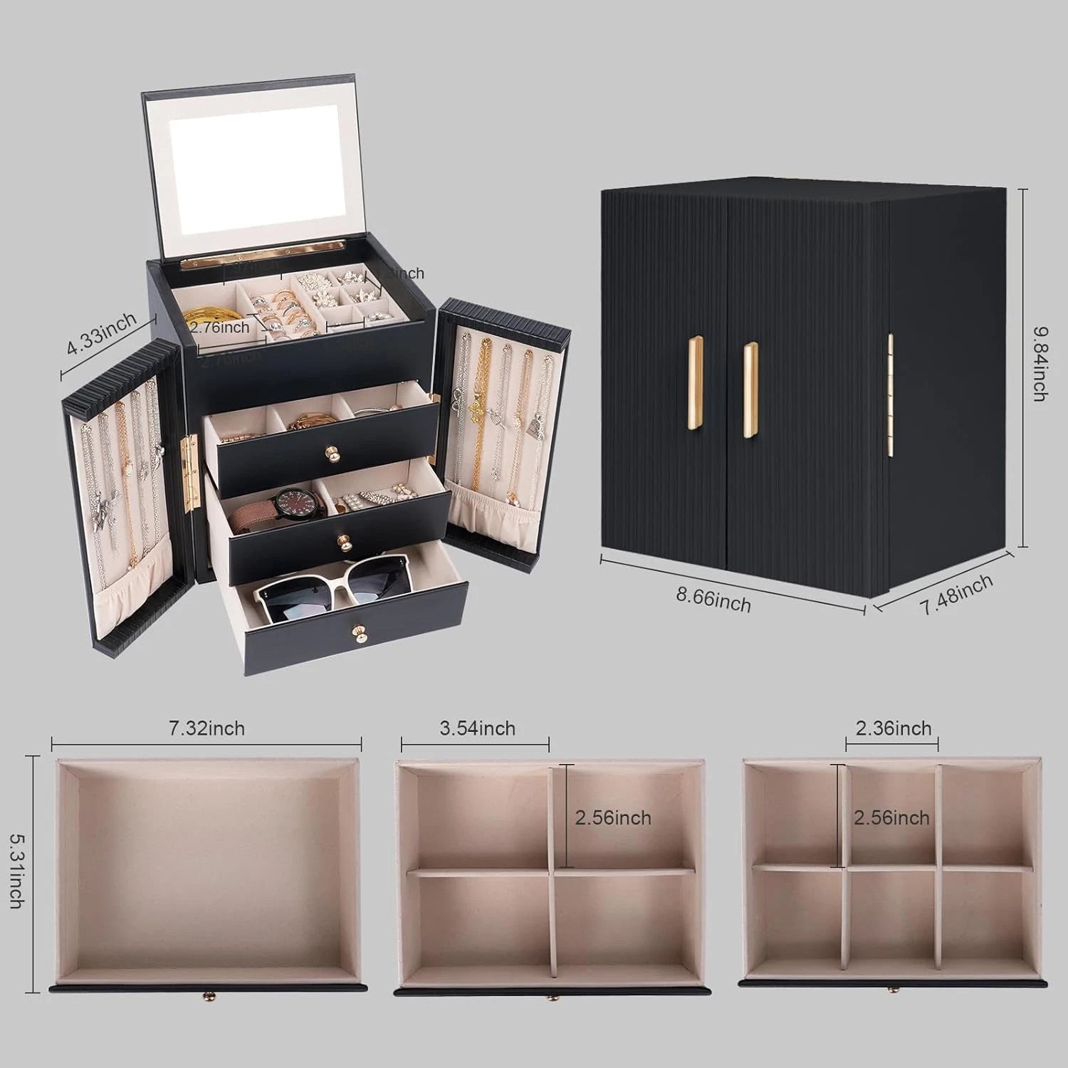 Large Jewelry Box for Women, Jewelry Organizer Box with 3 Drawers, Jewelry Stora | eBay