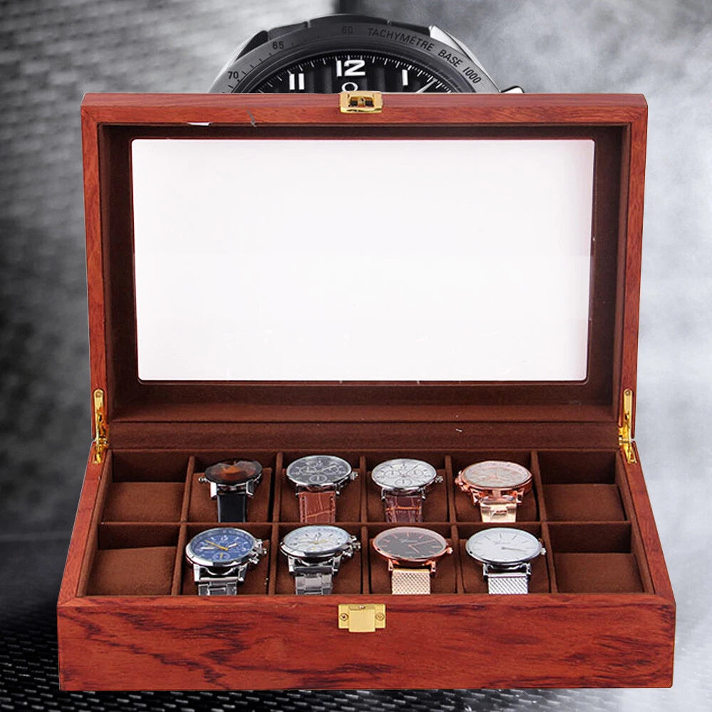 6/10/12 Slot Wood Watch Box Glass Top Vintage Display Jewelry Storage/ Organizer | eBay