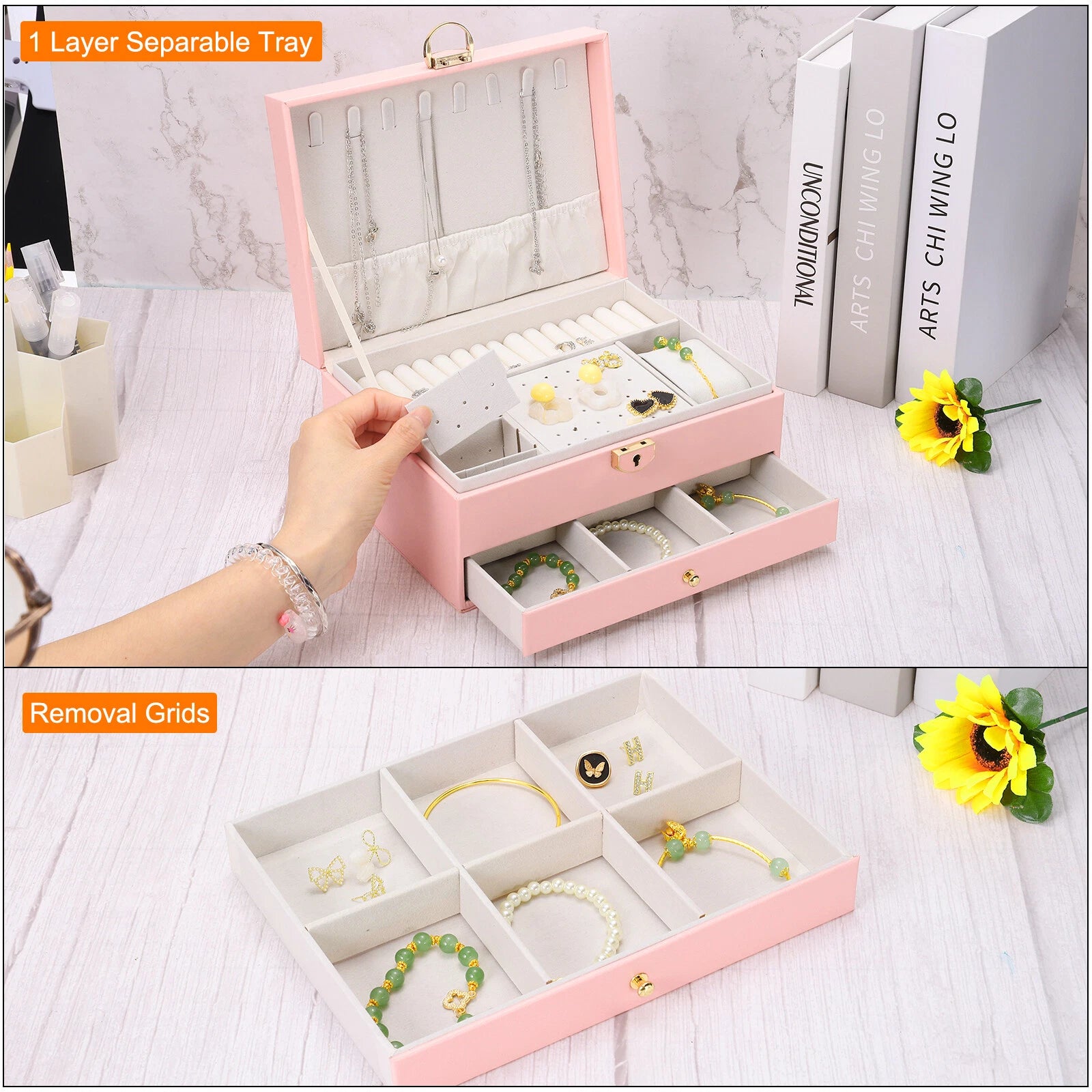 2 Layer Jewelry Box Organizer PU Leather Jewelry Storage Box for Necklace Pink | eBay
