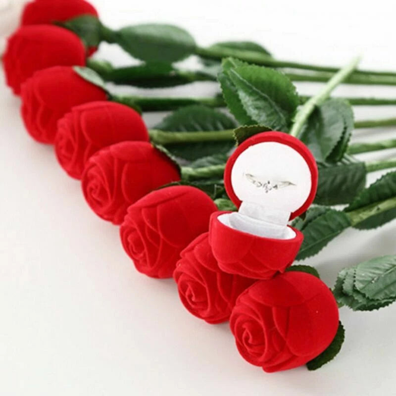 Charm Red Rose Flower Velvet Jewelry Storage Box Engagement Ring Display Case | eBay