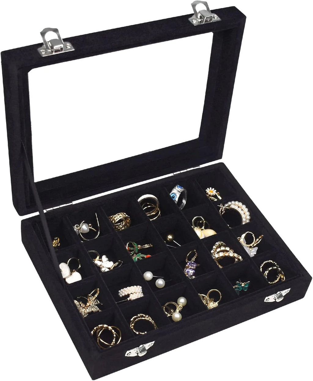 Velvet Jewelry Box 24 Grid Jewelry Ring Display Organiser Box Tray Holder Case | eBay