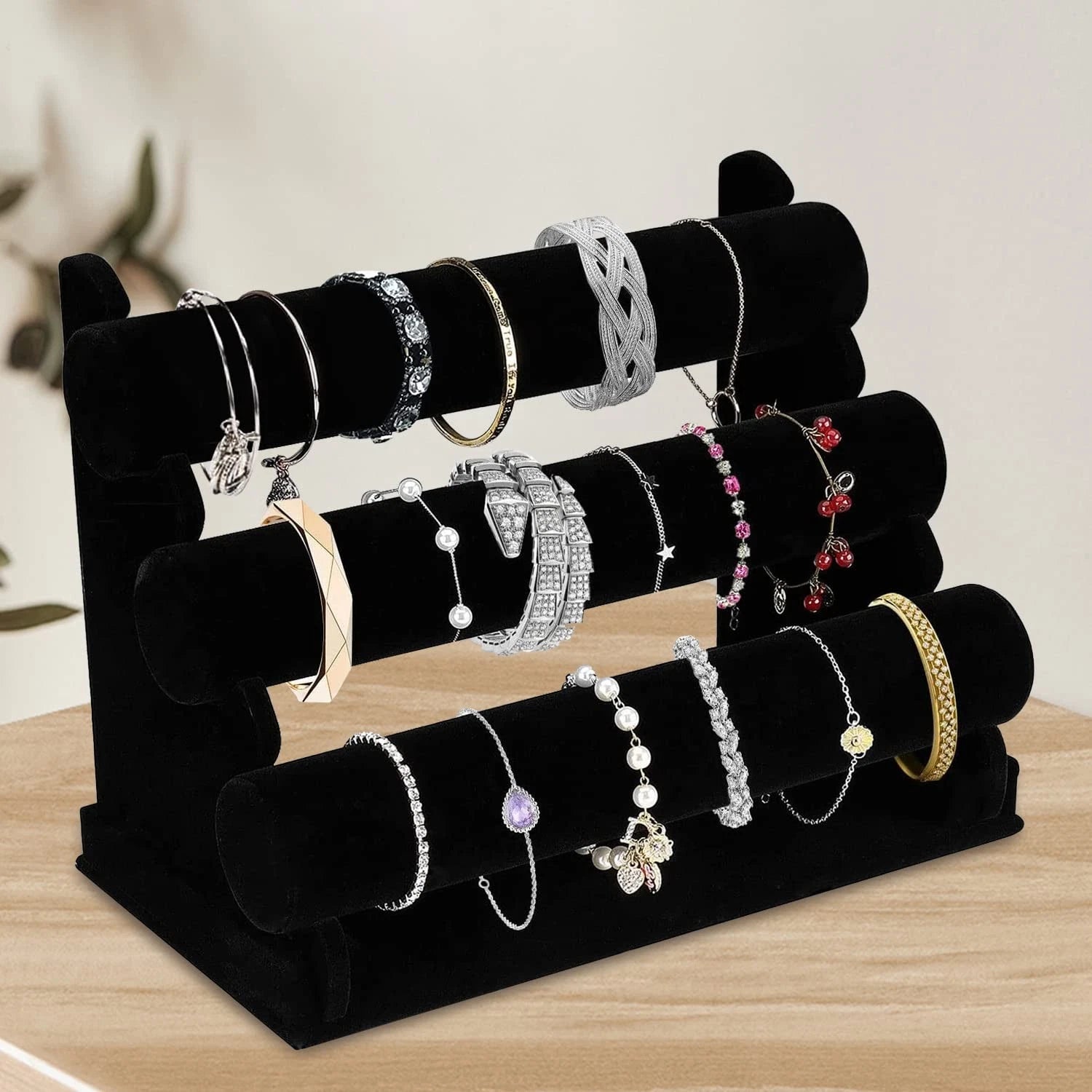 OSPNIEEK Velvet Bracelet Holder with 3 Tier Rack, Black Detachable Jewelry Di... | eBay