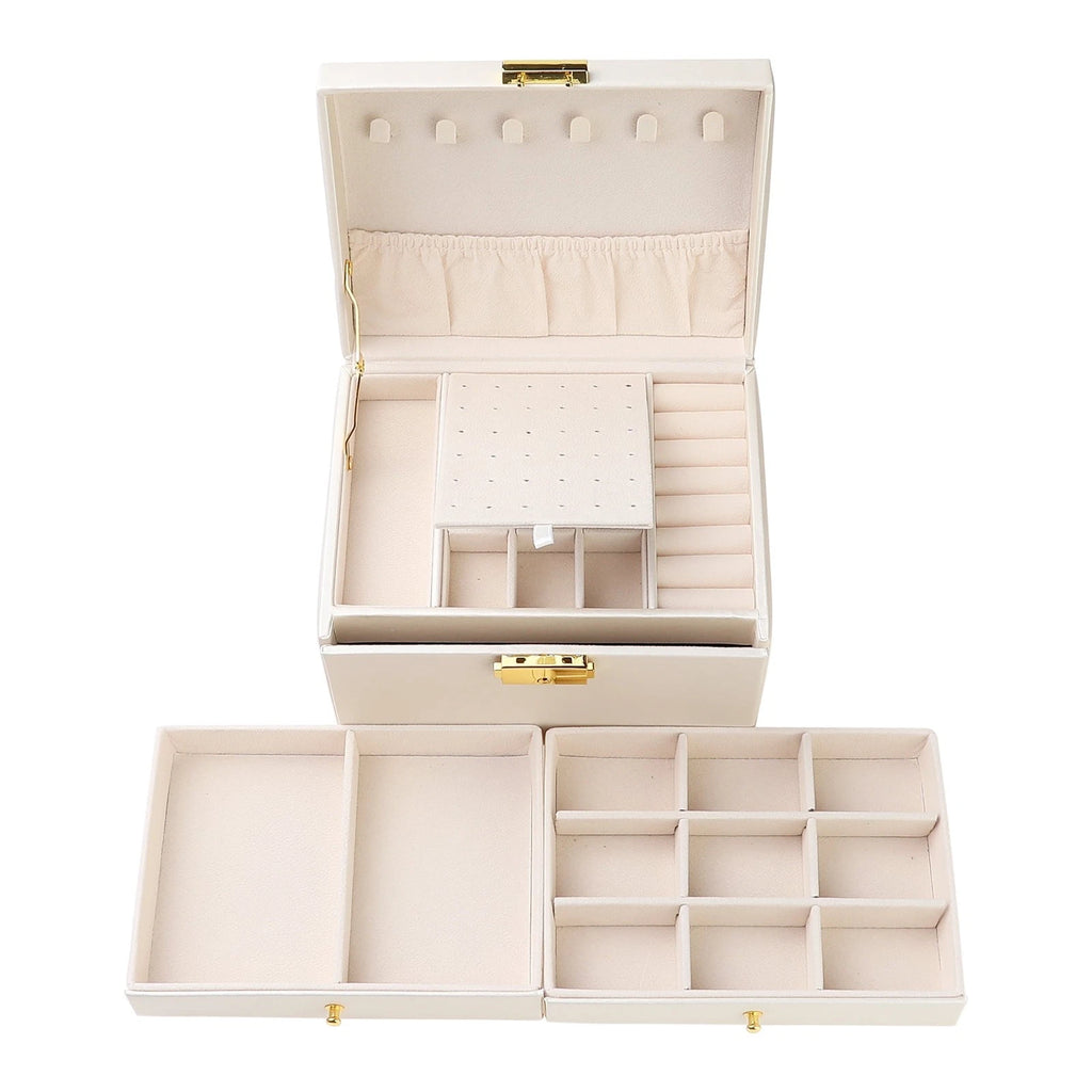 Three-layer jewelry box PU leather jewelry storage box with drawer white | eBay