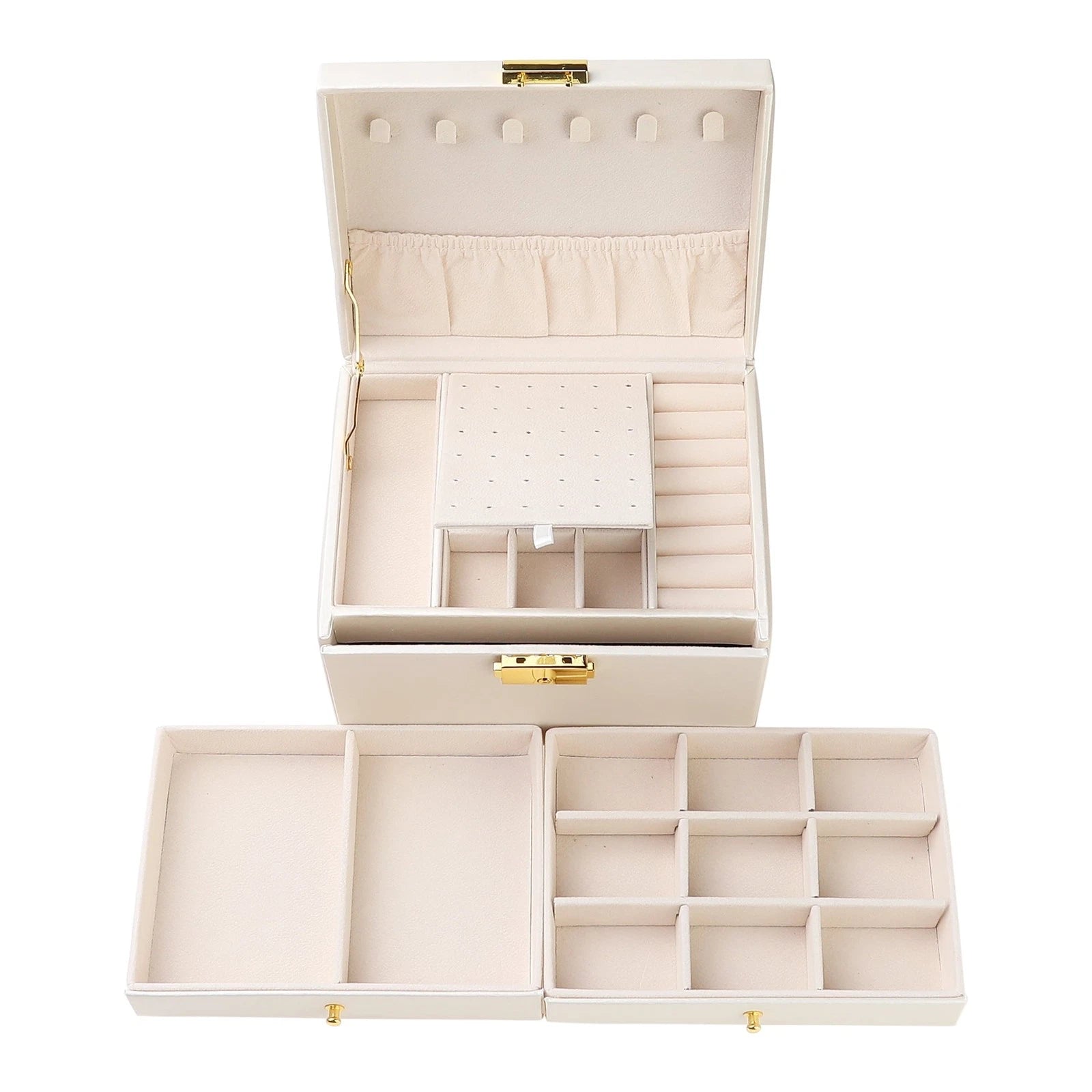 Three-layer jewelry box PU leather jewelry storage box with drawer white | eBay