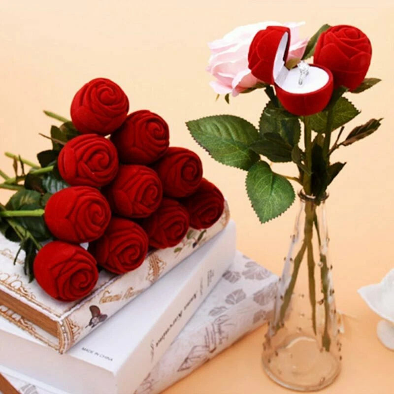 Charm Red Rose Flower Velvet Jewelry Storage Box Engagement Ring Display Case | eBay