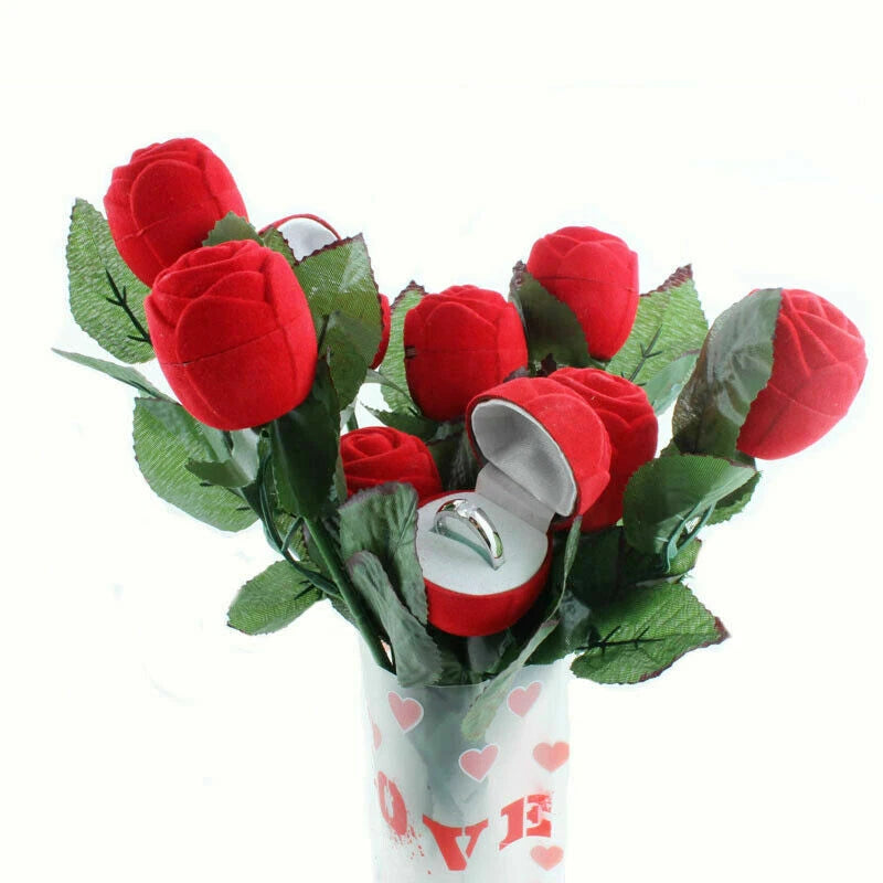 Charm Red Rose Flower Velvet Jewelry Storage Box Engagement Ring Display Case | eBay