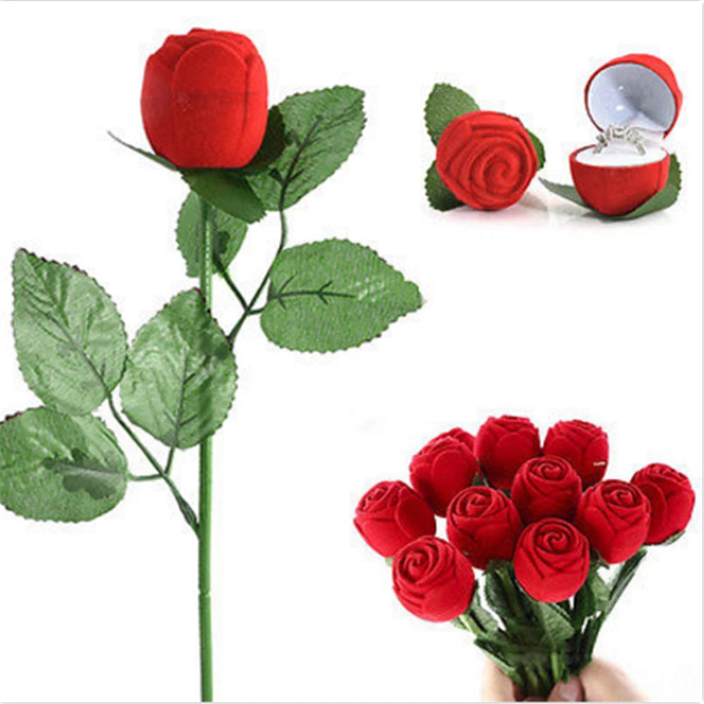 Charm Red Rose Flower Velvet Jewelry Storage Box Engagement Ring Display Case | eBay