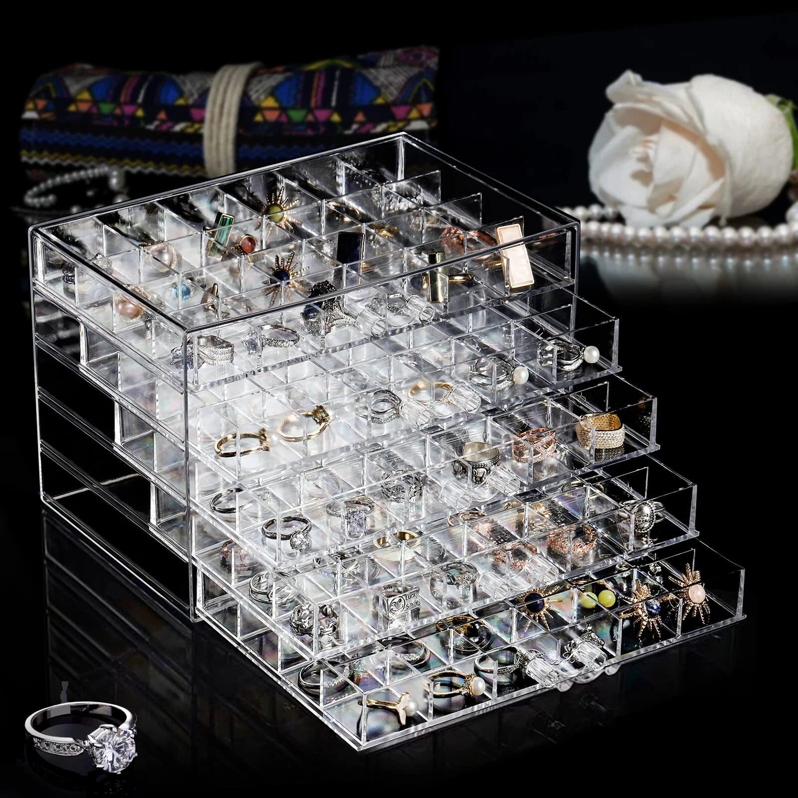Acrylic Jewelry Storage Box Earring Holder with 5 Drawers, 120 Grids Jewelry | eBay