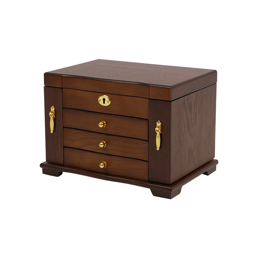 4 Tier Retro Lockable Jewelry Box Solid Wood Earrings Necklace Storage Organizer | eBay