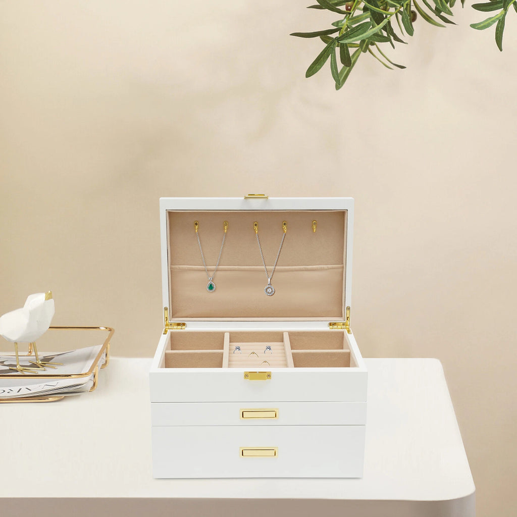 3 Layers Jewelry Storage Box W/ Safe Lock Large Capacity Organizer with 2 Drawer | eBay