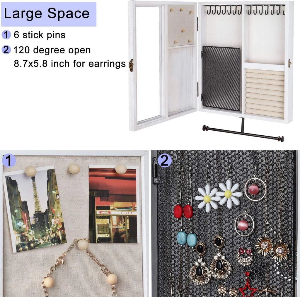 Keebofly Wall Mounted Jewelry Organizer With Rustic Wood Large Space Jewelry Cab | eBay