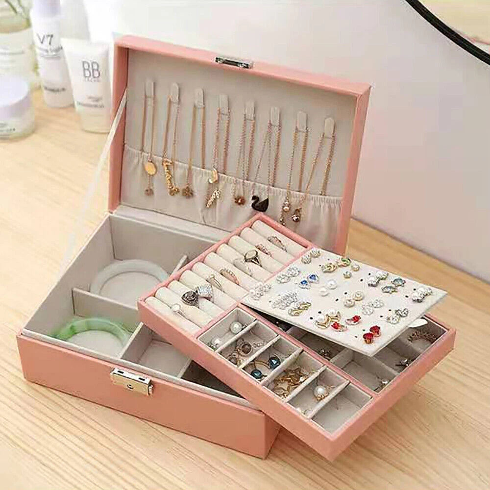 For Necklaces Rings Earrings Jewelry Box Organizer Storage Case Pink Women Gift | eBay