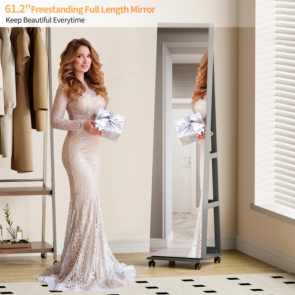 360° Rotating Jewelry Armoire Full Length Mirror Jewelry Organizer Cabinet | eBay