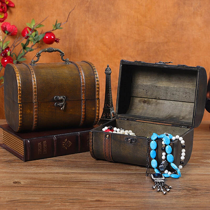 Retro Storage Holder Wood Suitcase Jewelry Box Treasure Desktop Organizer Props | eBay