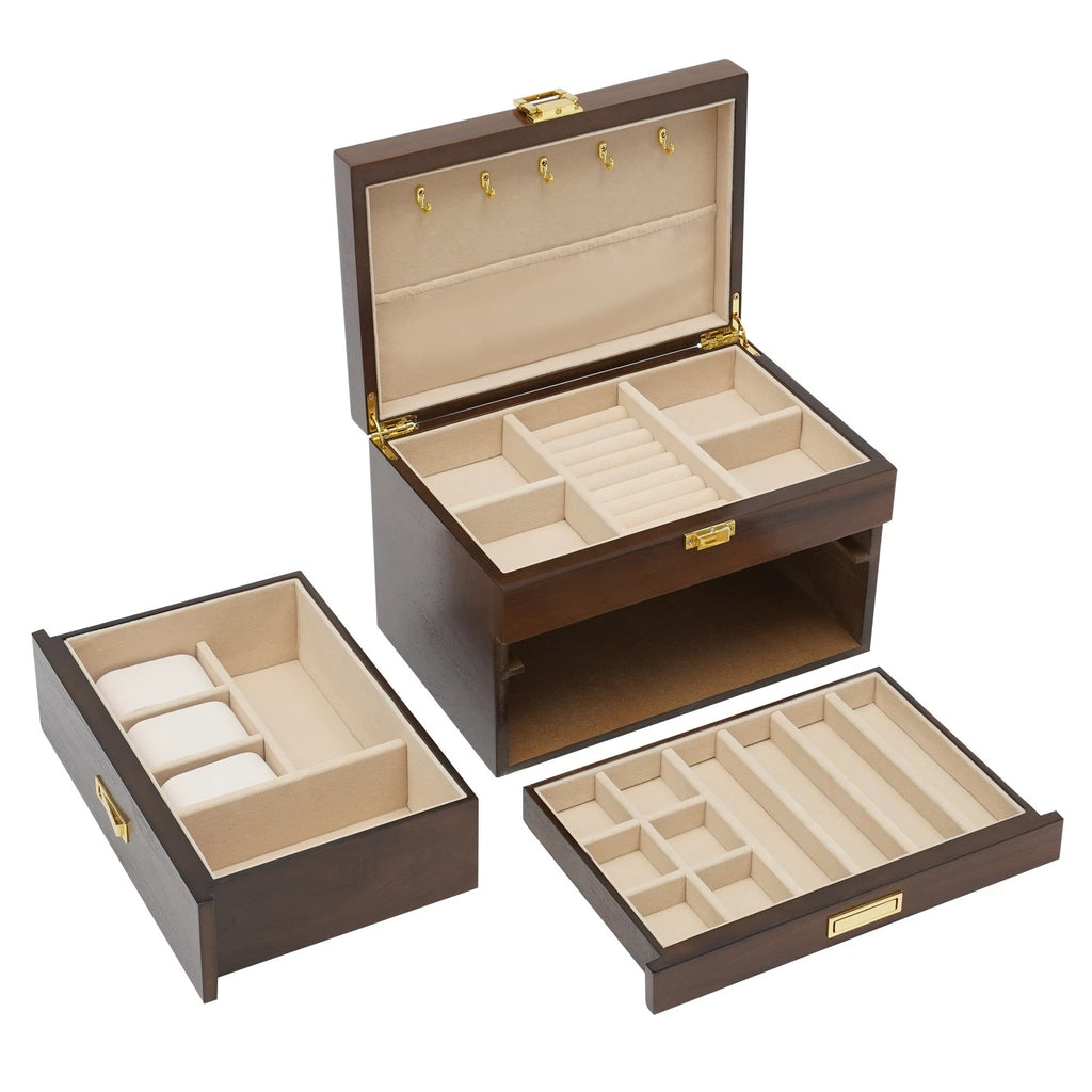 3 Layers Wooden Organizer Jewelry Storage Box with 2 Drawers Cabinet | eBay