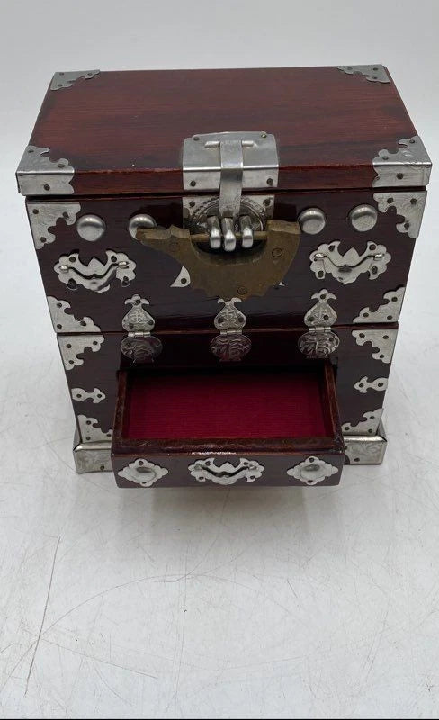 Brown Wooden Rectangular Shaped Korean Hinged Jewelry Box With Lock | eBay
