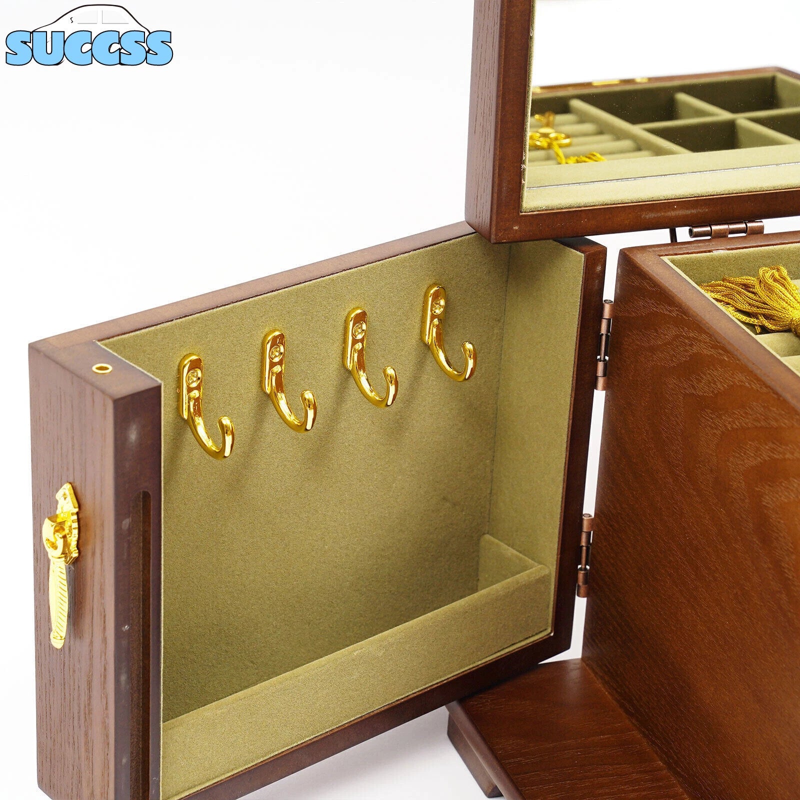 Antique Large Wooden Jewelry Organizer Box Necklace Watches Rings Storage Case | eBay