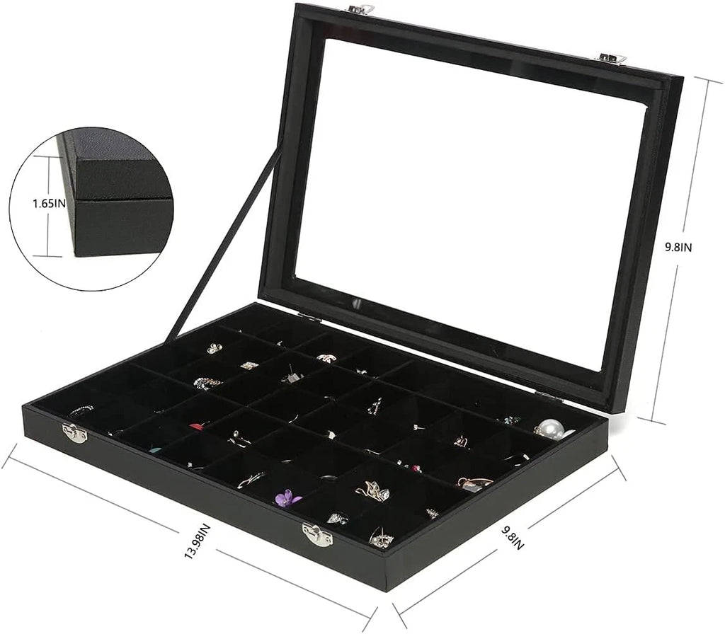 Black Velvet 40 Grid Earring Organizer Display Box Transparent lid Jewelry | eBay