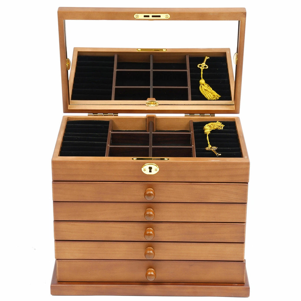 6 Layer Wooden Jewelry Storage Box Organizer Large Capacity Watch Display Box | eBay