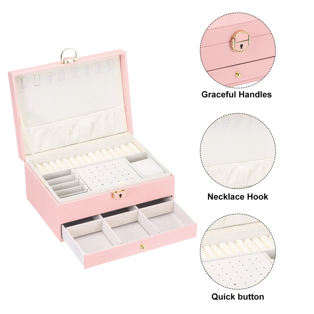 2 Layer Jewelry Box Organizer PU Leather Jewelry Storage Box for Necklace Pink | eBay