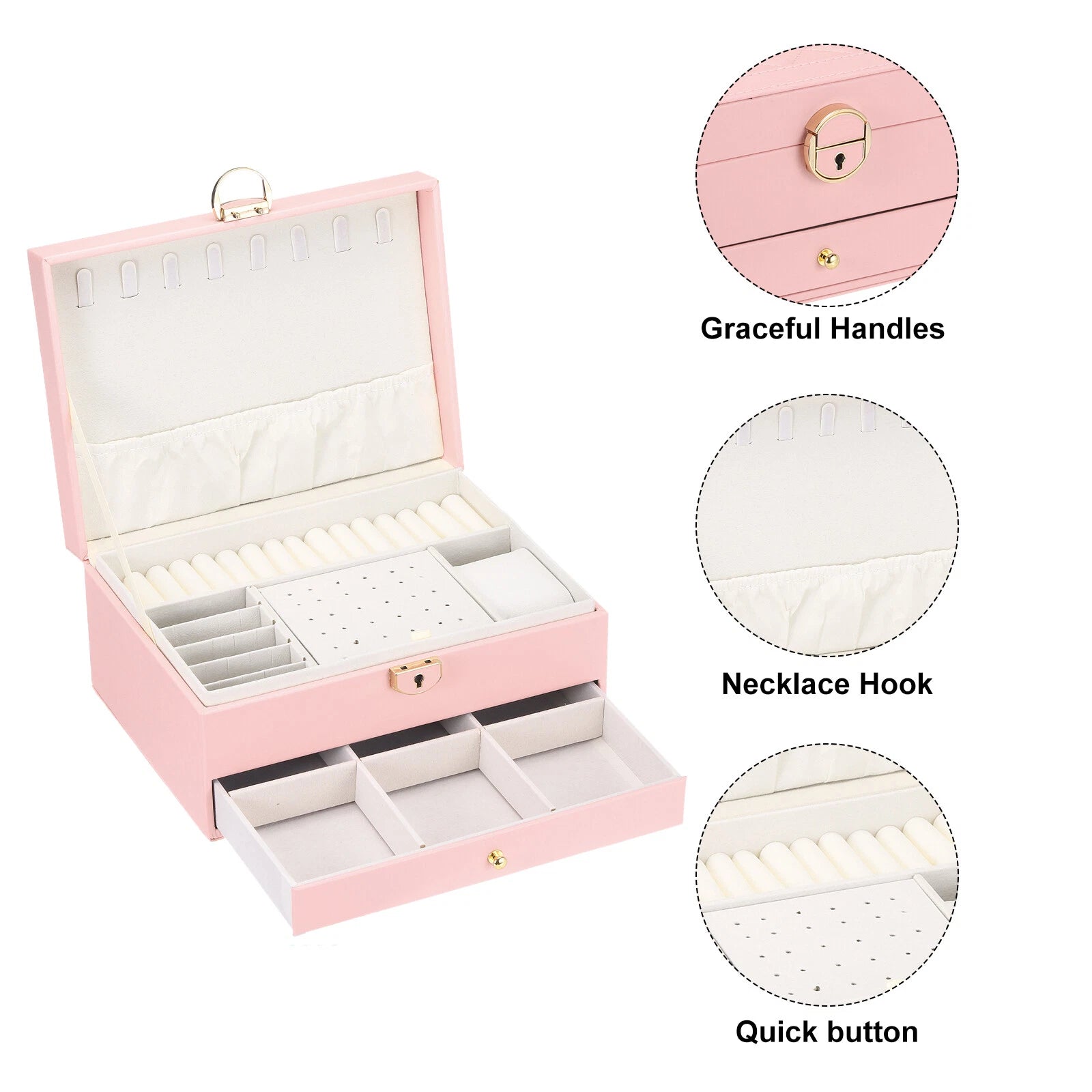 2 Layer Jewelry Box Organizer PU Leather Jewelry Storage Box for Necklace Pink | eBay