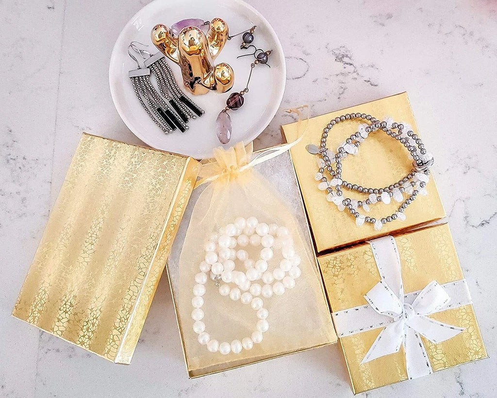 100pc Cardboard Paper JEWELRY GIFT BOX w/ Cotton Padding Insert - Gold - 11 Size | eBay