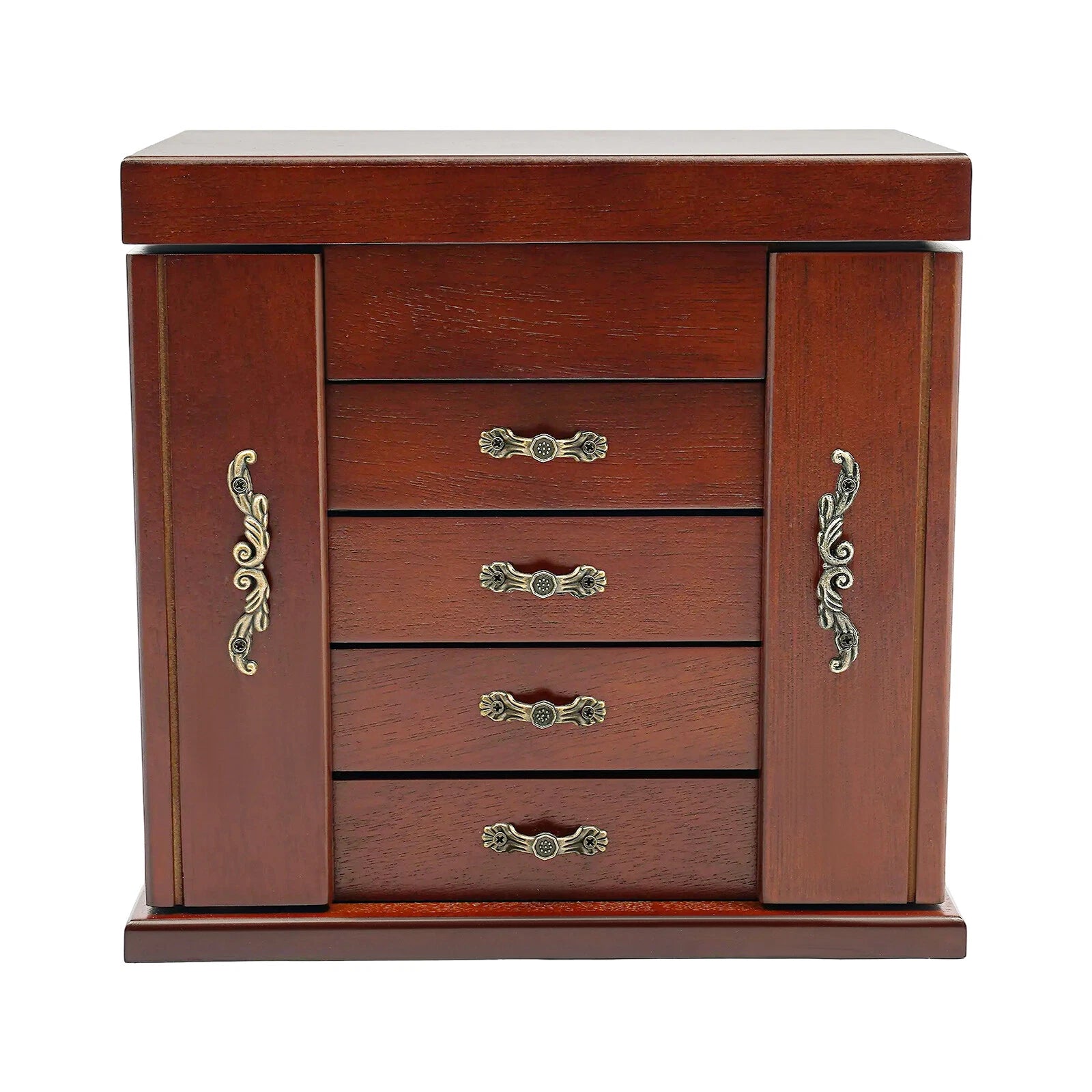 5 Layer Vintage Wooden Jewelry Box Organizer Necklace Rings Case Storage Cabinet | eBay