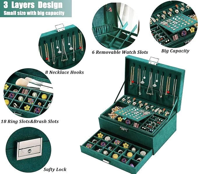 3 Layers Jewelry Box Organizer Large Capacity Ring Earring Necklace Storage New | eBay