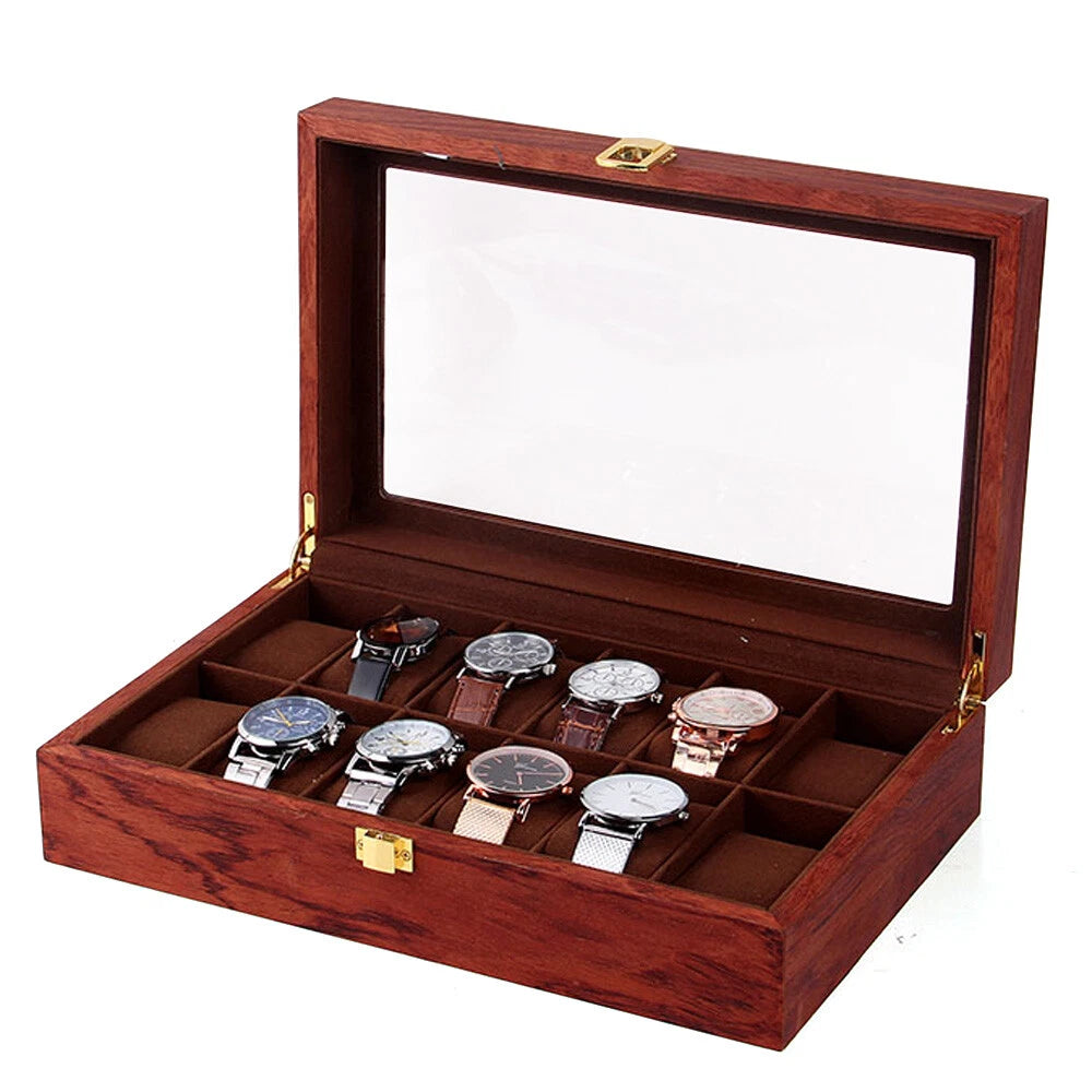 6/10/12 Slot Wood Watch Box Glass Top Vintage Display Jewelry Storage/ Organizer | eBay
