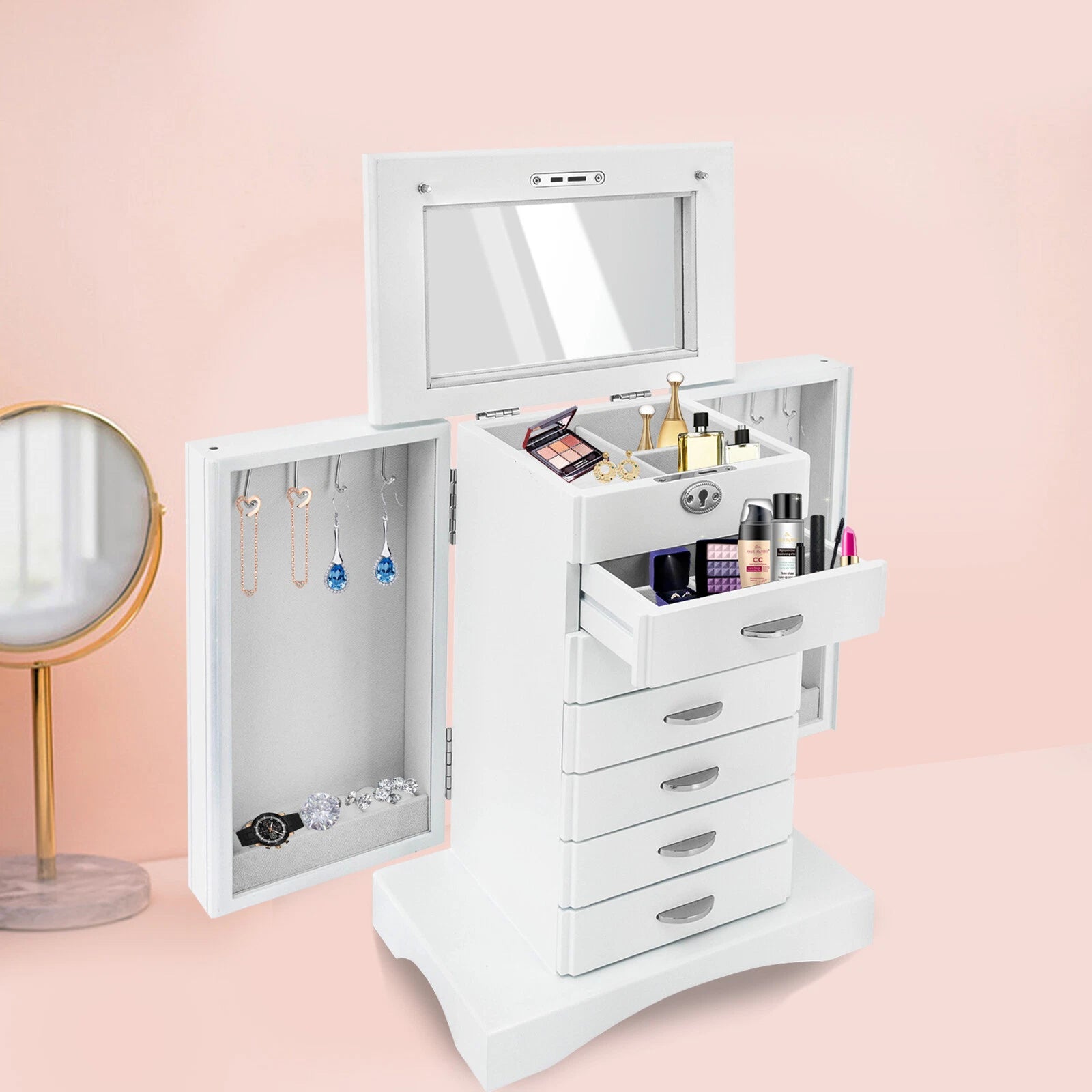 Jewelry Cabinet 7 Layers Large Capacity Jewelry Storage Box Organizer W/ Key | eBay